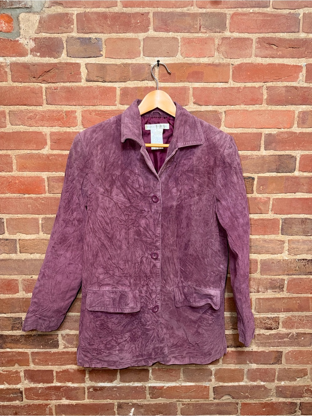Women's Purple Suede Jessica Holbrook Button-Front Jacket Maroon